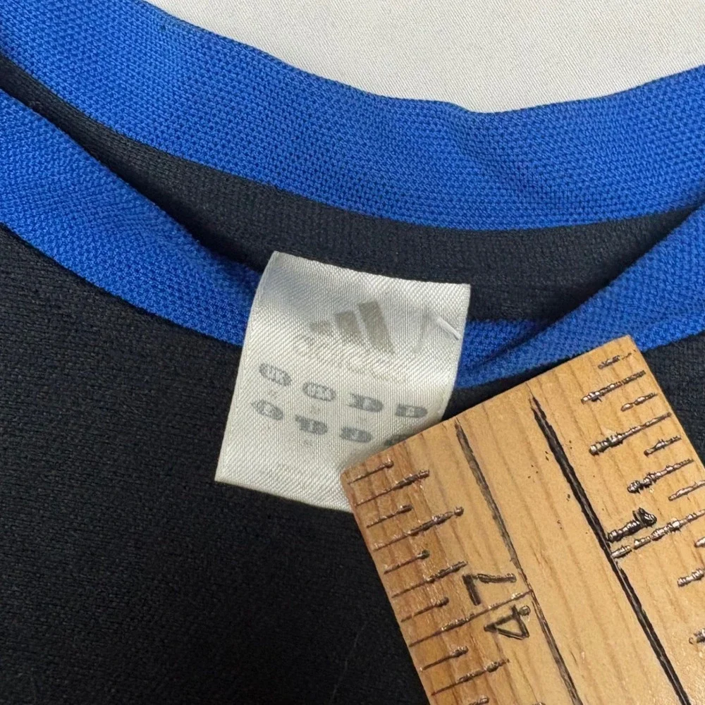 Adidas Mens Long Sleeve Shirt Black Blue White Athletic Crew Neck 1476